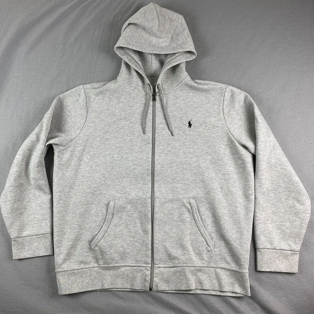 Polo Ralph Lauren mens Performance Hoodie XXL 2XL Double Knit Full Zip Gray